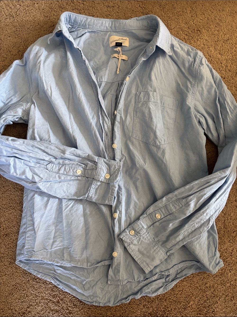 Blue chambray button down shirt